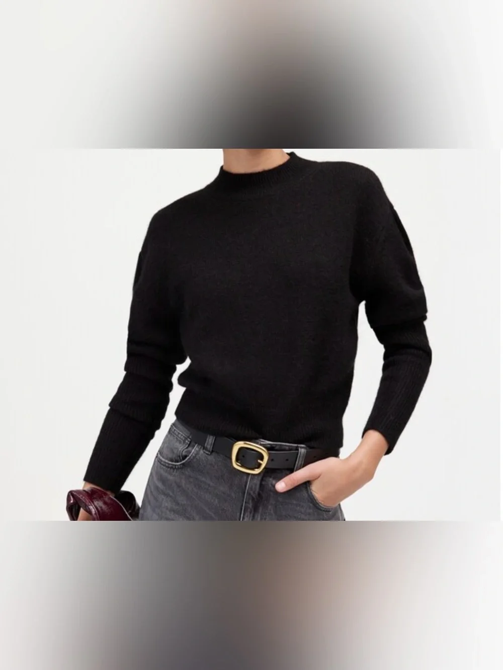 NWT Madewell Alpaca-Blend Mockneck Puff Sleeve Black Sweater Size XXS
